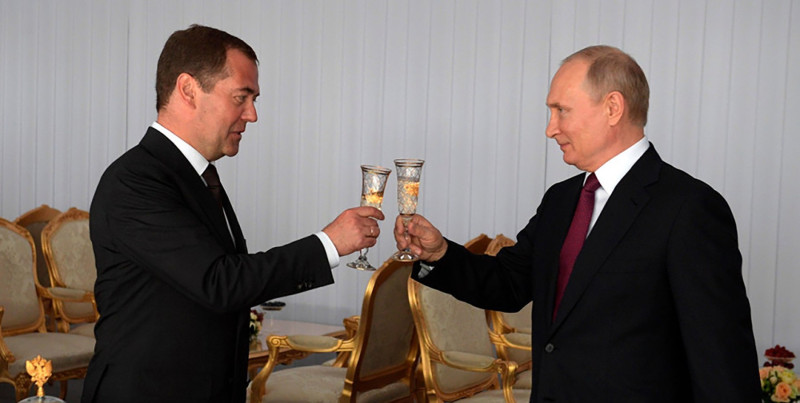 Dmitry Medvedev pictured with Vladimir Putin