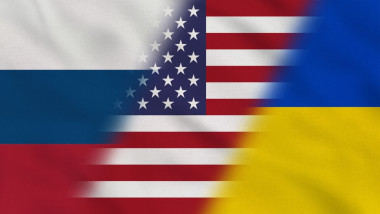 United,States,Of,America,,Ukraine,And,Russia,Wavy,Fabric,Flag.