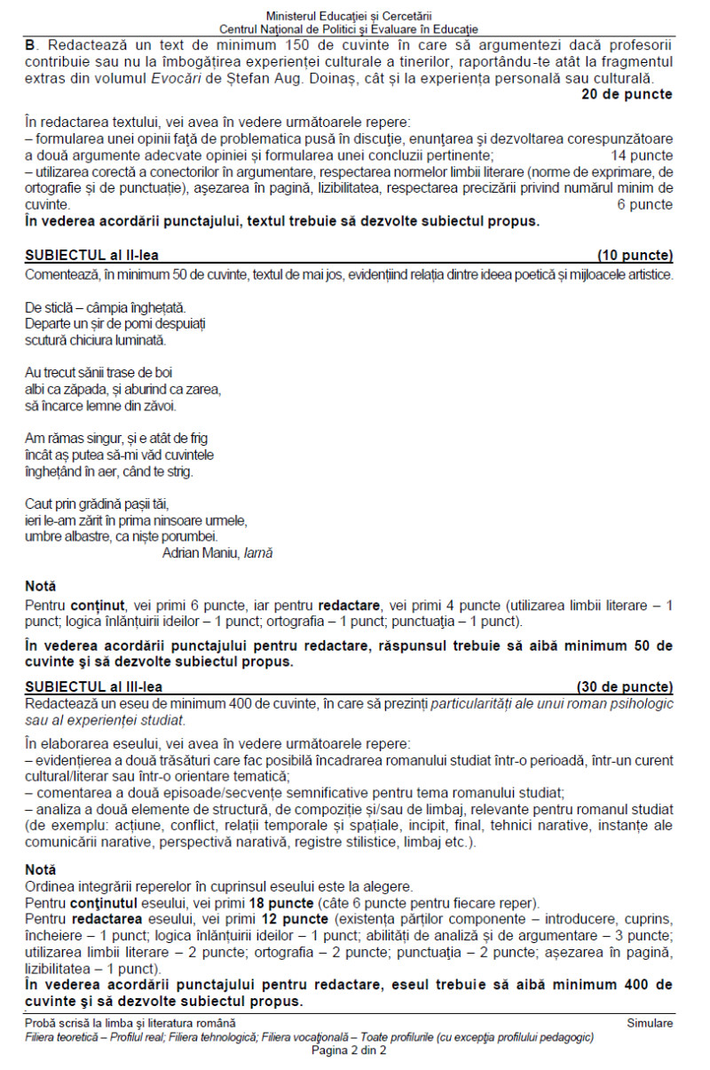 Simulare Limba și literatura română, pag 2