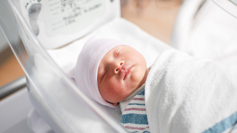 Just,Born,Swaddled,Newborn,Baby,At,The,Hospital.,Baby's,Birth