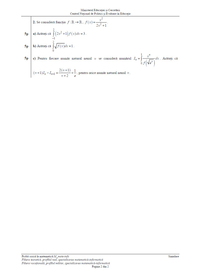 Simulare matematică, BAC 2025, profil real, pag 2