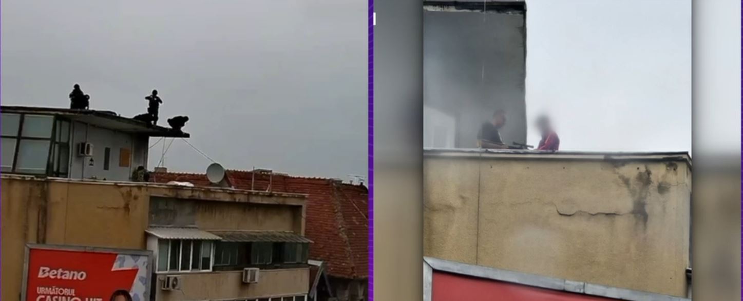 VIDEO Panică în București, după ce un bărbat a ieșit cu o armă pe terasa unui bloc. Imagini cu intervenția echipelor de asalt
