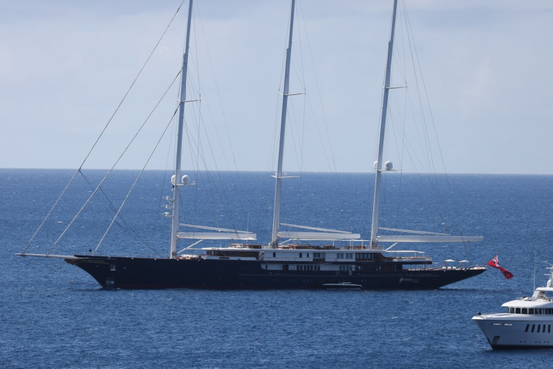 PREMIUM EXCLUSIVE Jeff Bezos yacht Koru anchored in front of Gustavia after customs control