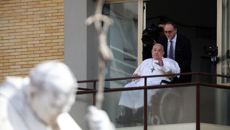 Pope Francis greets faithful from Gemelli hospital balcony