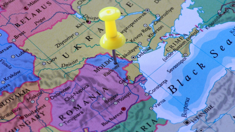 A,Yellow,Pin,On,Moldova,Of,The,World,Map,,Travel