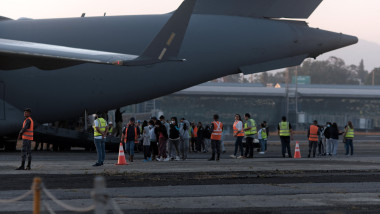 Deported Migrants arrive from US in a military plane at la Aurora air base in Guatemala