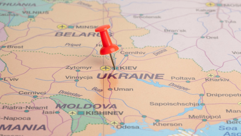 Ukraine,,Selective,Focus,On,Kiev-,Capital,City,,Pinned,On,Political