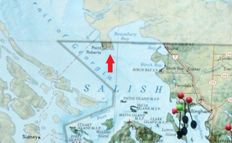 A map with pins showing the locations of Sasquatch sightings in Washington State, at the Metaline Falls Bigfoot Festival, WA, USA.