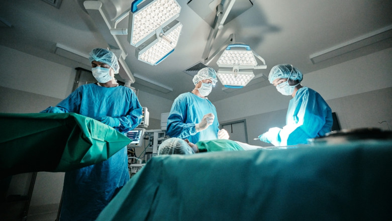Doctor,,Operation,And,Healthcare,With,Staff,In,Hospital,,Theater,And