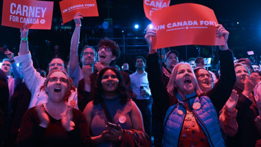 Mark Carney and Liberal Party watch the early results in Ottawa