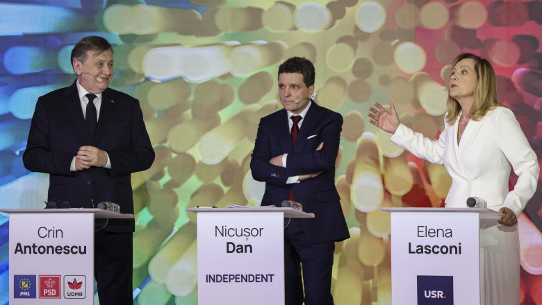 crin antonescu, nicusor dan, elena lasconi la dezbaterea de la cotroceni