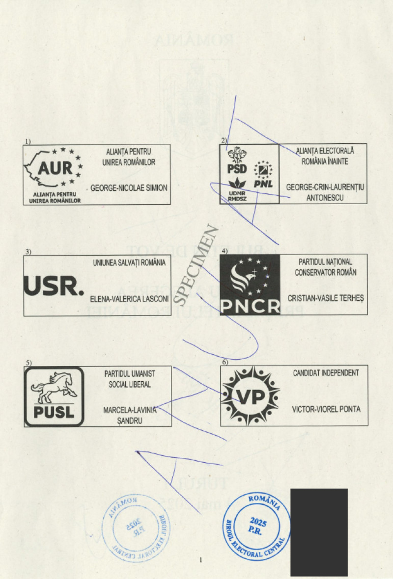 Buletin de vot, turul 1, pagina 2