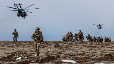 U.S. Marines assigned to the 22nd Marine Expeditionary Unit and Royal Marine Commandos assigned to M Company, 42 Commando Royal Marines execute a tactical recovery of aircraft and personnel exercise during Northern Viking 2022 on Keflavik Airbase, Iceland