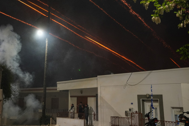Rocket War in Greece' Chios island marking the Easter