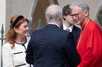Windsor, Berkshire, UK. 20th April, 2025. Sarah Ferguson and Prince Andrew, The Duke of York leaves St George's Chapel at Windsor Castle in Berkshire after attending the Easter Sunday Church Service. Credit: Maureen McLean/Alamy Live News
