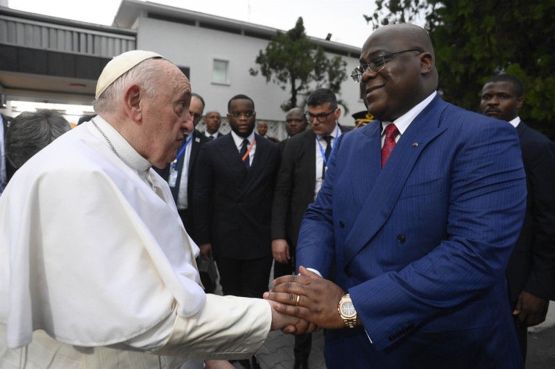 Kinshasa, Pope Francis next to the President of the Democratic Republic of Congo Felix Tshisekedi