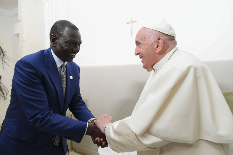 June 14, 2024 by The Vatican Media shows Kenya's President William Ruto and Pope Francis during a bilateral meeting