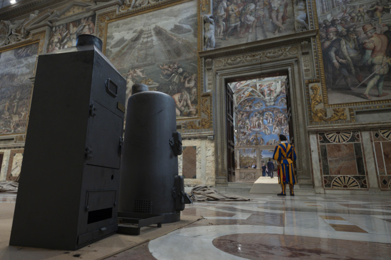Vatican, Rome: The Setting Up Of The Sistine Chapel And Installation Of The Chimney Before The Start Of The Conclave.