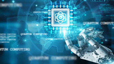 Quantum,Computing,,Hands,Of,Robot,Touch,Quantum,Bits,And,The