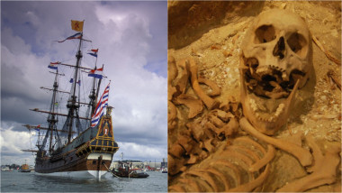 replică a corabiei Batavia care a naufragiat în apropiere de coasta de vest a Australiei / schelet recuperat de pe insula Beacon unde au fost masacrați o parte dintre supraviețuitori