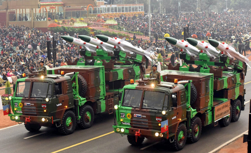 Indian Akash Missile Launchers on Raipath during 68th Republic Day Parade