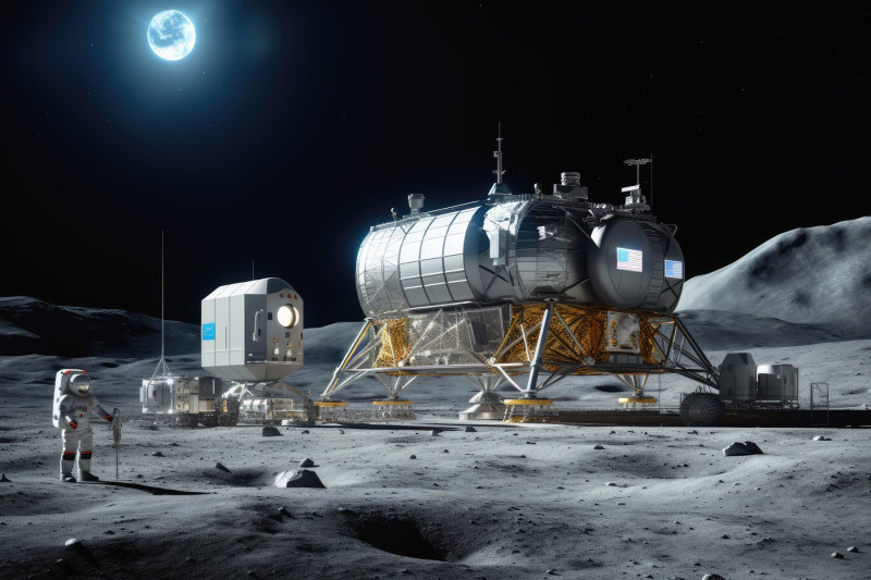 A stationary space station on the moon.
