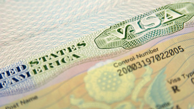 close up of American visa on passport