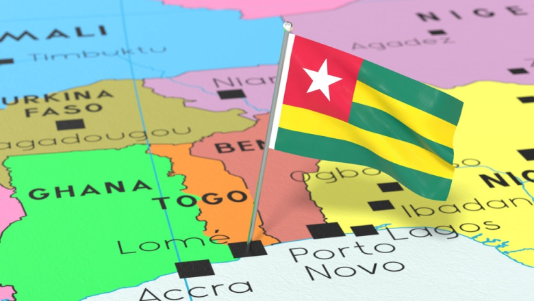 Togo,,Lome,-,National,Flag,Pinned,On,Political,Map,-