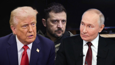 ilustrație cu Donald Trump, Volodimir Zelenski și Donald Trump