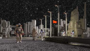 Chinese astronauts working on Moon base