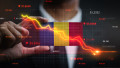 Graph,Falling,Down,In,Front,Of,Romania,Flag.,Crisis,Concept