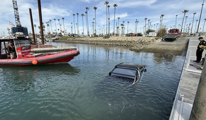 Tesla Cybertruck submerged in Ventura Harbor after mishap on boat ramp