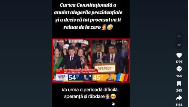 CNA cere TikTok să elimine un fake news care anunță că alegerile au fost anulate de Curtea Constituțională