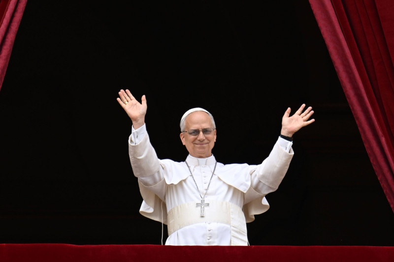 Pope Leo XIV leads Regina Coeli prayer from the Central Loggia of St. Peter's Basilica, Vatican City, Vatican City State Holy See - 11 May 2025