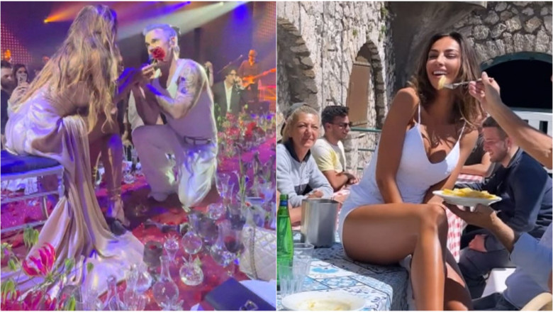 VIDEO  Robbie Williams, în genunchi în fața Mădălinei Ghenea. Gestul făcut de artist la o petrecere exclusivistă