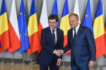 Nicușor Dan a fost întâmpinat la sediul guvernului de la Varșovia de premierul polonez Donald Tusk