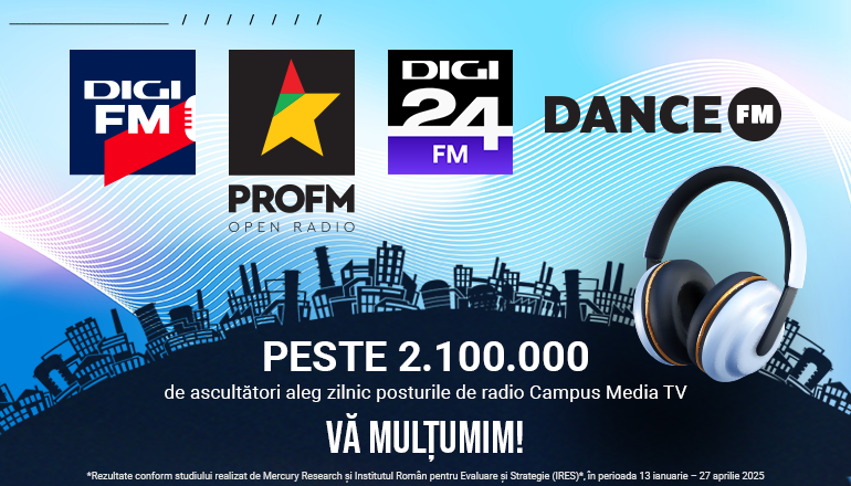 Campus Media TV câștigă tot mai mult teren în preferințele ascultătorilor: Digi FM, cea mai mare creștere de audiență la nivel național