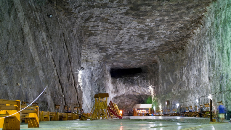 Praid salt mine in Transylvania, recreational activity during visit
