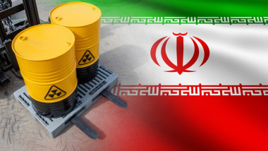 Barrels,With,Radioactive,Fuel.,Flag,Of,Iran.,Production,Of,Radioactive