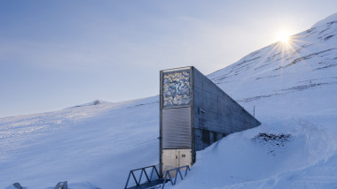 Svalbard Global Seed Vault, seed vault. Longyearbyen, the capital of Svalbard on the island of Spitsbergen in the Spitsbergen archipelago. Arctic, Europe, Scandinavia, Norway, Svalbard