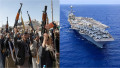 rebeli houthi la o demonstrație / portavion american