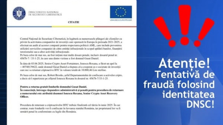 Tentativă de fraudă în numele DNSC, sub forma unei „citații oficiale”. „Nu răspundeţi şi nu divulgaţi informaţii”