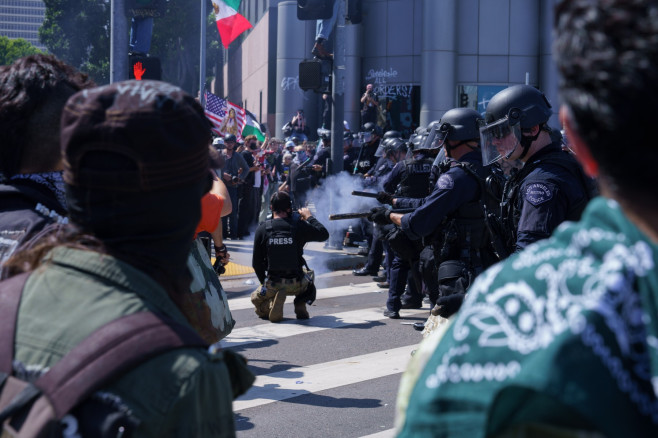 Protests Outside Federal Building In Downtown Los Angeles Turn Into Running Clashes With Law Enforcement