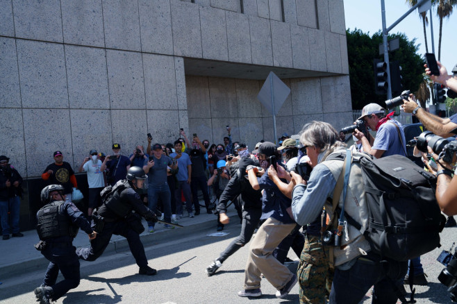 Protests Outside Federal Building In Downtown Los Angeles Turn Into Running Clashes With Law Enforcement