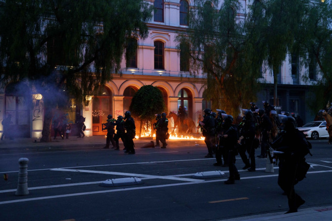 Protests Outside Federal Building In Downtown Los Angeles Turn Into Running Clashes With Law Enforcement