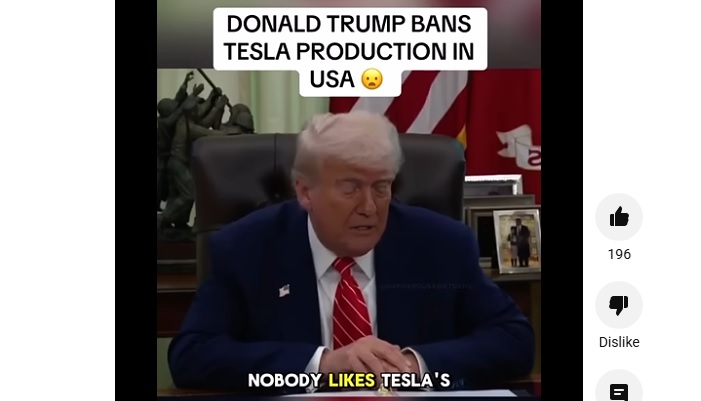 „Trump decide oprirea producției de mașini Tesla în SUA”. Videoclipul fake news care a devenit viral a fost generat cu ajutorul AI