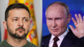 Volodimir Zelenski (stânga) și Vladimir Putin (dreapta)