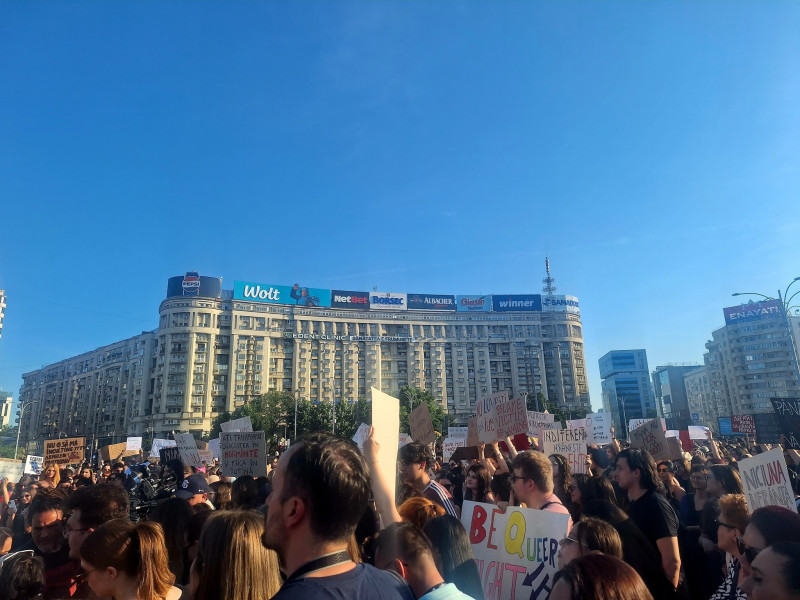 Participanți la protestul din Piața Victoriei