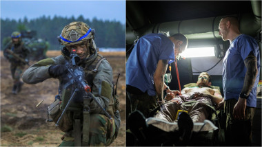 soldați NATO într-un exercițiu militar în Lituania / medici simulare îngrijiri medicale