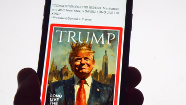 London, UK. 20th February 2025. Donald Trump is facing more backlash after the official account of The White House posted an image of Trump wearing a crown with the words 'Long Live the King' on Elon Musk's platform X, formerly Twitter. Credit: Vuk Valcic
